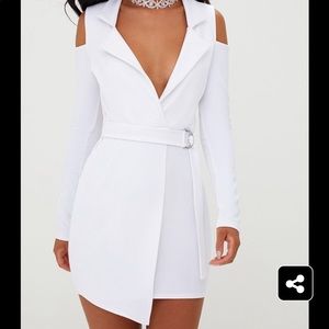 White cold shoulder blazer dress